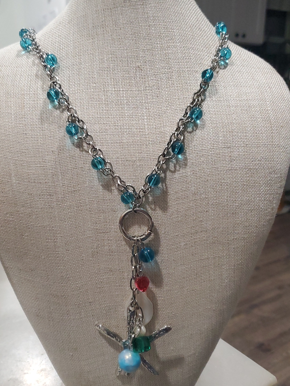 Turquoise Beaded Silver-Tone Pendant Necklace